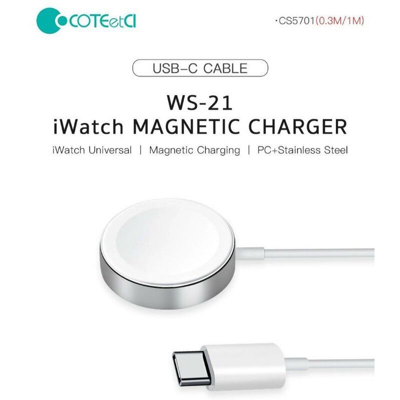 Sạc không dây iWatch Coteetci thế hệ mới - dùng được cho cả series 1/2/3/4/5/6/7SE ko nóng máy