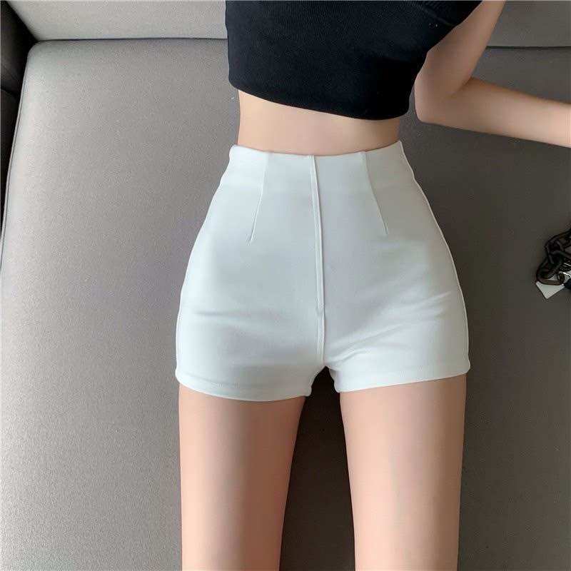 Quần short nữ lưng cao Quần đùi co giãn tôn dáng khóa kéo sườn
