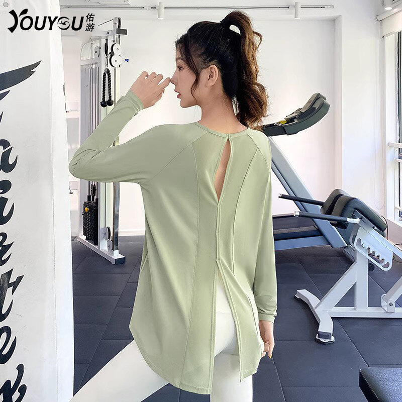 Áo Thể Thao Áo Phông Thoáng Khí Rộng Rãi Cỡ Lớn Cho Nữ Trang Phục Yoga Chạy Bộ Nhanh Khô Trang Phục Tập Gym Vải Lưới Xuân Hè Dài Tay