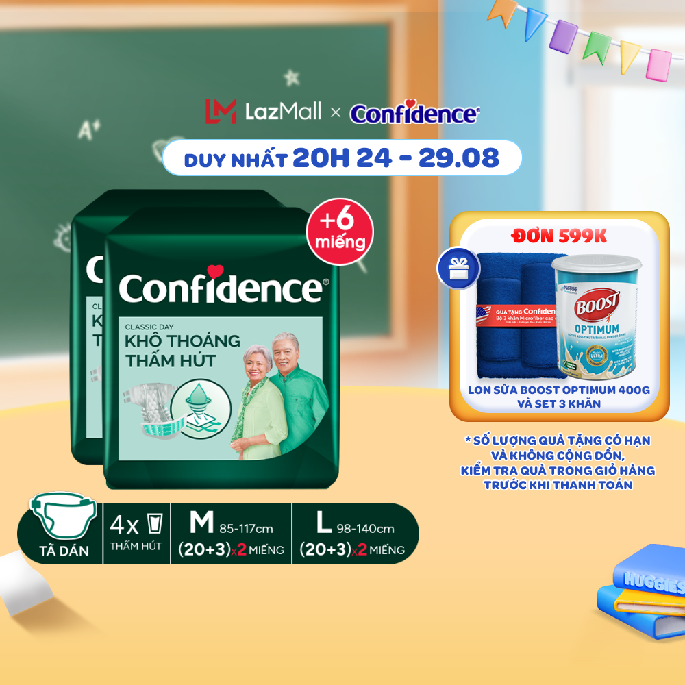 Combo 2 tã dán người lớn confidence classic day size m/l gói 15/23 miếng