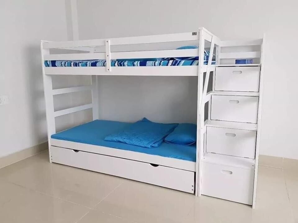 Giường 2 tầng unihome cầu thang đảo hướng trái - phải với 5 hộc đựng đồ kết hợp tối ưu