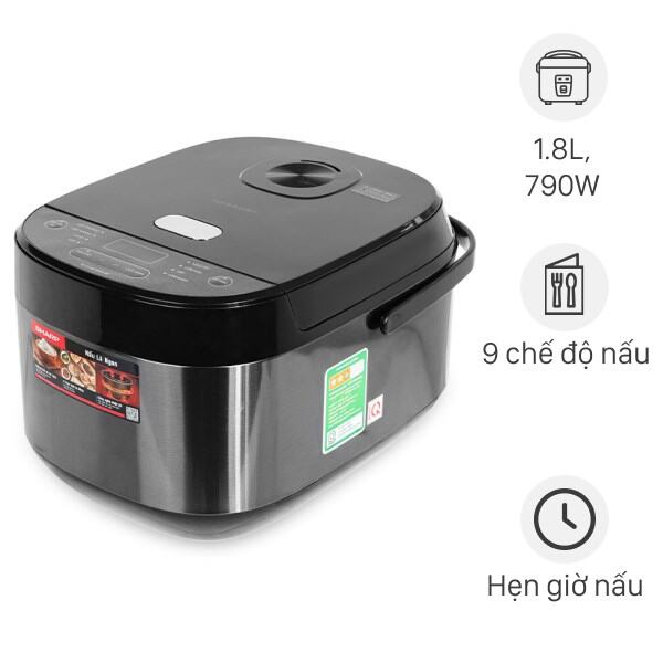 Nồi cơm điện tử 1.8l sharp ks-com194ev bk - hàng chính hãng