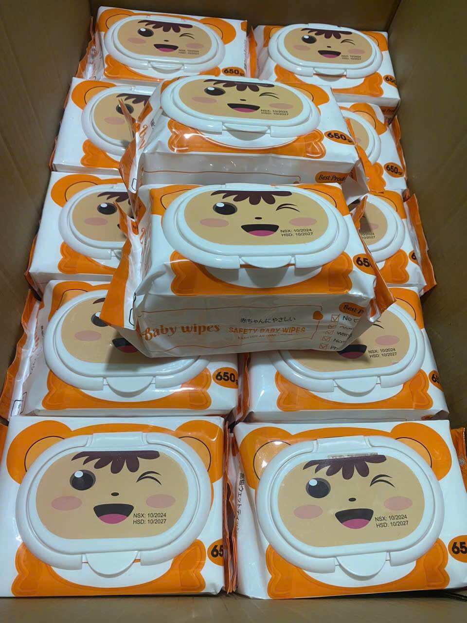 Sỉ combo 10 gói khăn ướt baby wipes 650g khong mùi an toàn cho bé