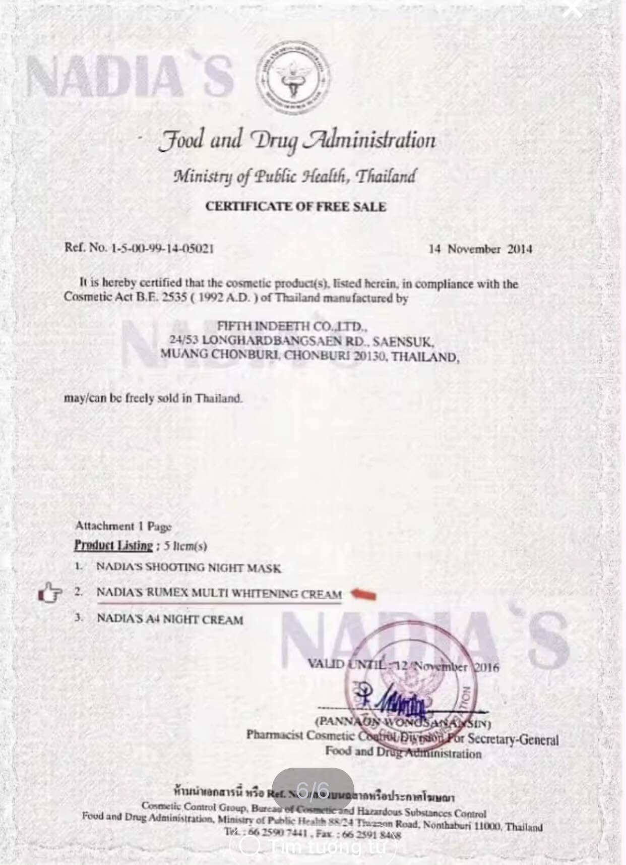 Kem Trắng Da Nadia Rumex Thái Lan