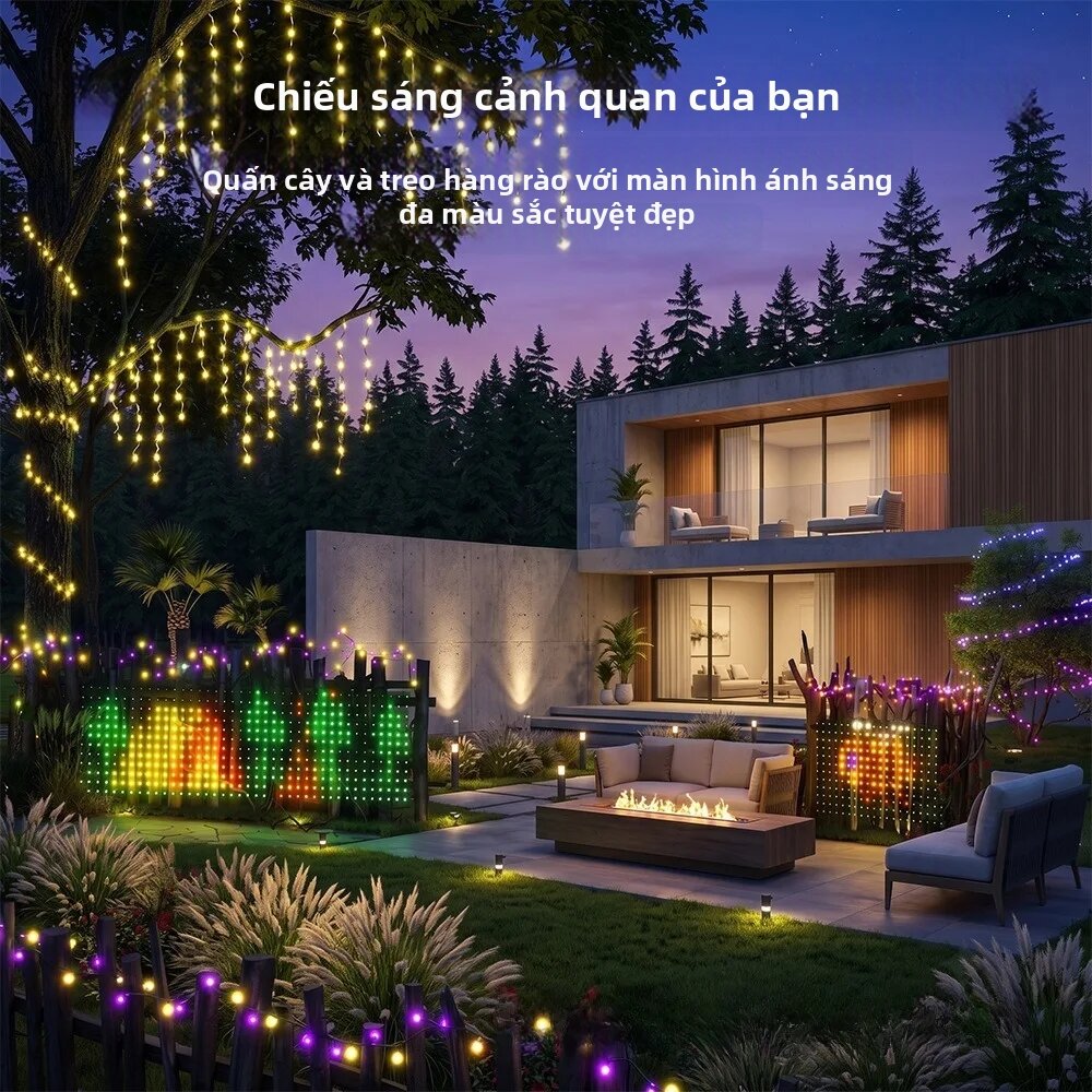 Đèn Rèm Thông Minh Tết Nguyên Đán RGB LED Điều Khiển Bằng Ứng Dụng, Tự Thiết Kế Mẫu Mã Cho Sân Vườn, Đám Cưới, Tiệc Tùng, Giáng Sinh, Trang Trí Nhà Cửa, Cửa Sổ, Vườn.