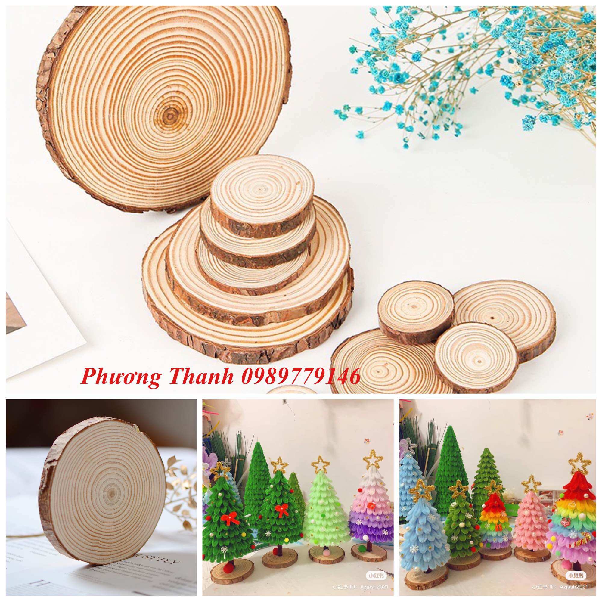 1 lát gỗ tròn làm đế cây thông noen