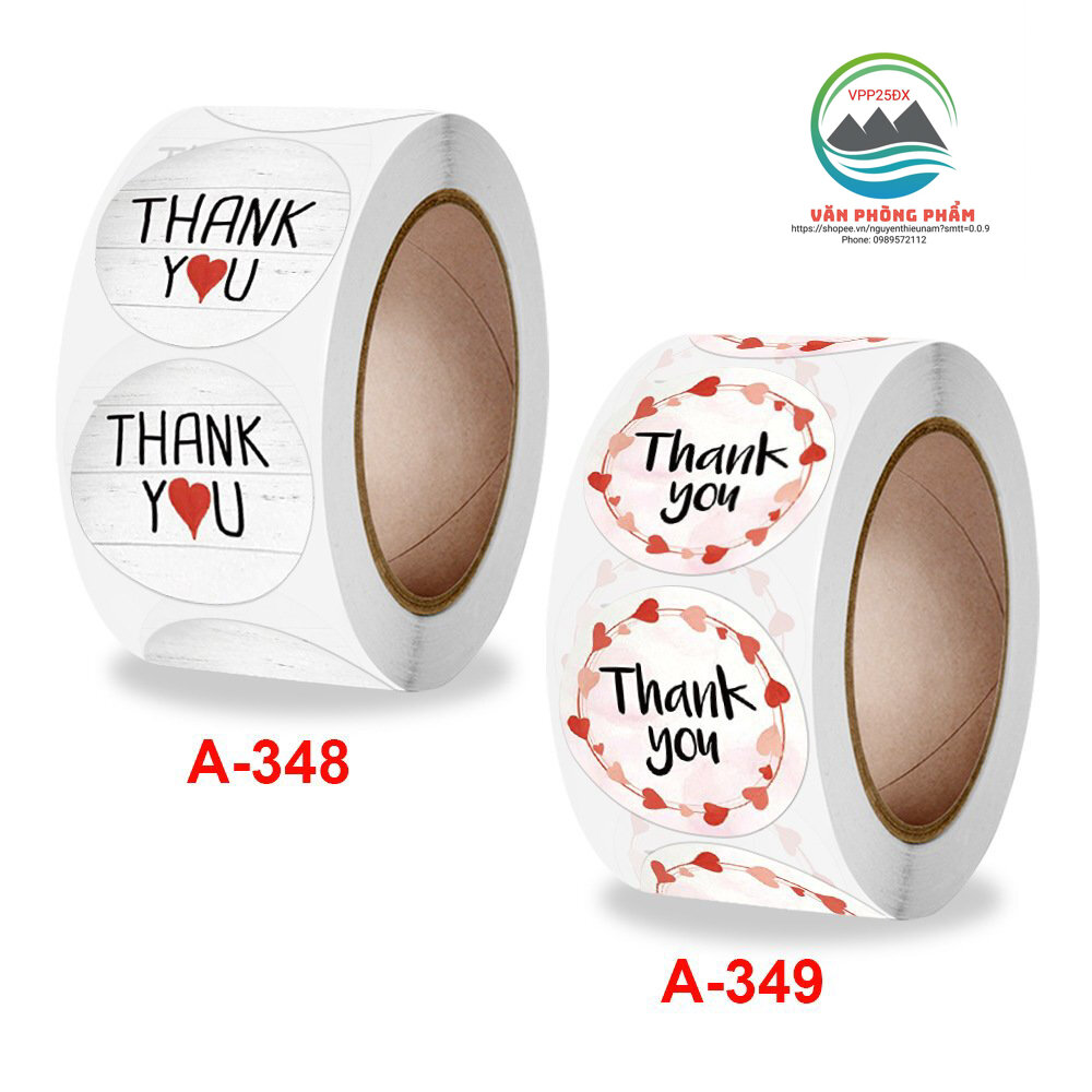 Tem dán sticker Thank you (1 cuộn 500 tem,kích thước 2.5cm).