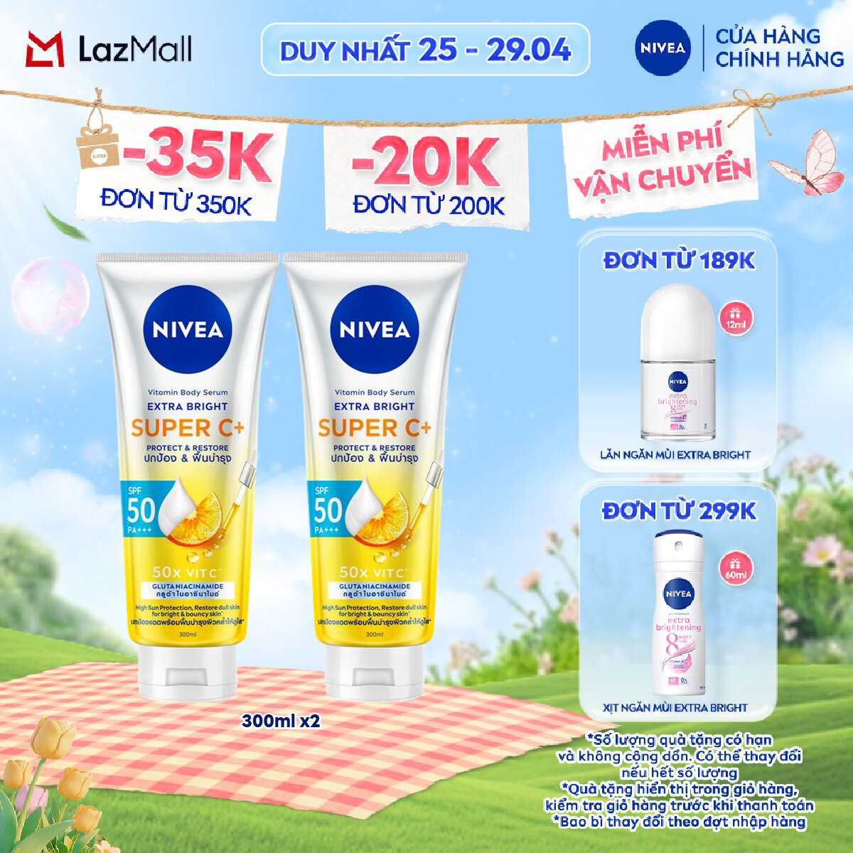 Bộ 2 Tinh Chất Dưỡng Thể NIVEA Vitamin Super C+ Dưỡng Trắng Da Chống Nắng SPF50 Vitamin C (300ml) - 99193x2