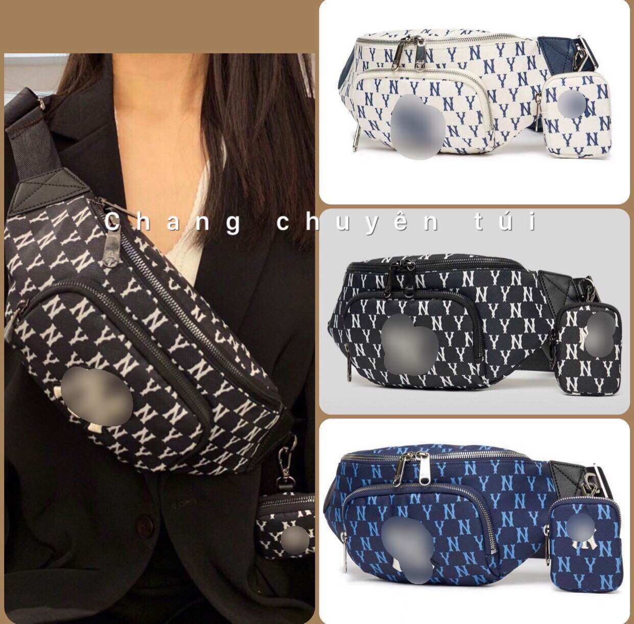 Túi bao tử đeo chéo bụng waist bag 2 món hàng đẹp, túi bao tử Mlb monogram sẵn kho 3 màu