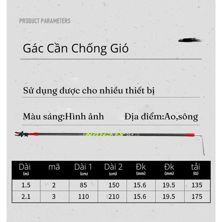 Gác Cần Chống Gió dài 2m1 cacbon cao cấp