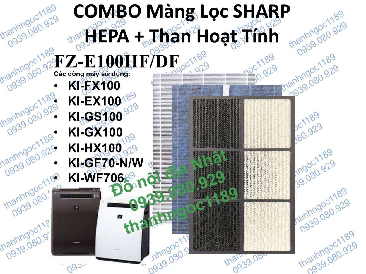 Combo Màng lọc Hepa+Than hoạt tính máy lọc Sharp KI-FX100,KI-GF100, KI-EX100,KI-HX100,KI-GX100,KI-GF70-N,KI-GF70-W new