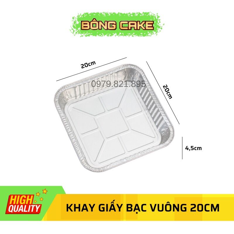 Set 10 khay giấy bạc vuông đựng thực phẩm - 20cm