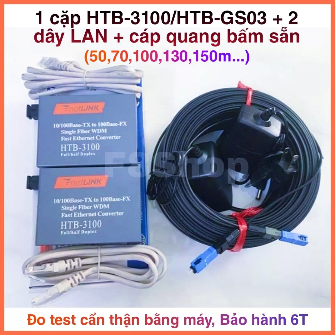 Combo bộ chuyển đổi quang điện + cáp quang bấm sẵn + 2 dây nhảy lan htb 3100 htb gs03 1000 mbps cáp quang 1 sợi 1fo bấm sẵn tốc độ cao gigabit