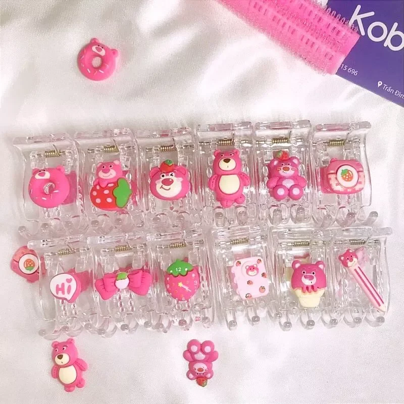 Kẹp tóc càng cua 3răng/5răng gắn charm gấu dâu hottrend (giá 1 cái).