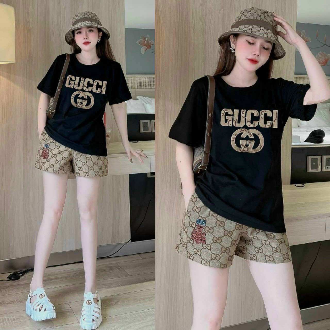 Bộ short áo thêu chữ gg