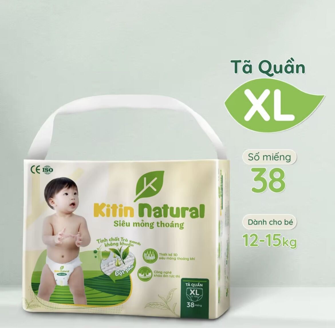 Tã Dán/Quần Kitin Natural Size M44/L40/XL38/XXL36/XXXL34