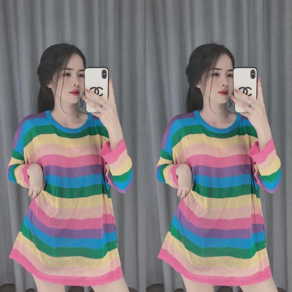 set áo len mỏng cầu vòng mix quần ngố thun ( bán rời )