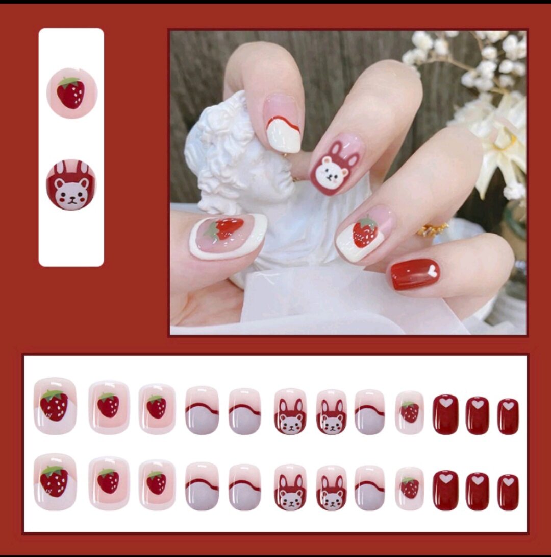 Bộ gồm 24 móng tay giả.siêu cute mã D.Tặng kèm 2 miếng dán móng. .