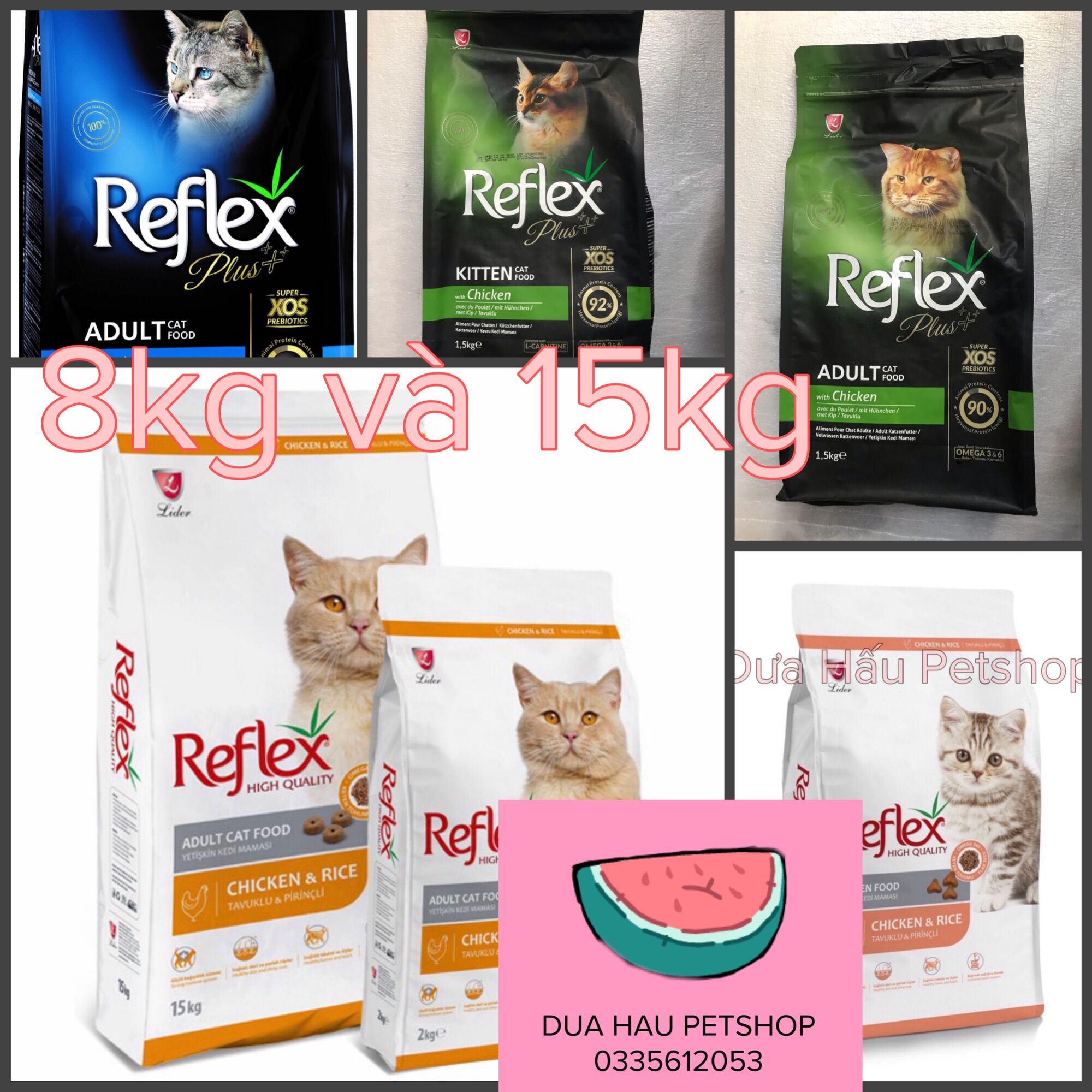 Thức ăn hạt reflex 8,15kg reflex - dưa hấu petshop