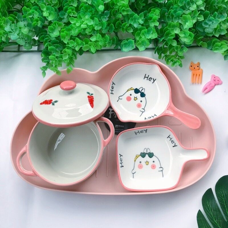 Set bát sứ ăn dặm kiểu Nhật cho bé tặng kèm thìa báo nóng