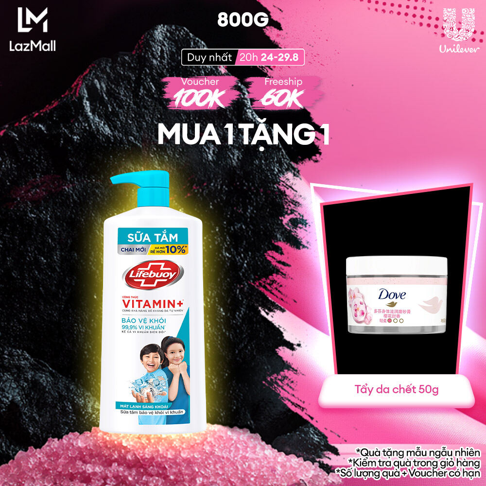 Sữa tắm Lifebuoy 800g Mát lạnh sảng khoái giúp bảo vệ khỏi 99.9% vi khuẩn và ngăn ngừa vi khuẩn lây lan trên da hiệu quả (Chai)