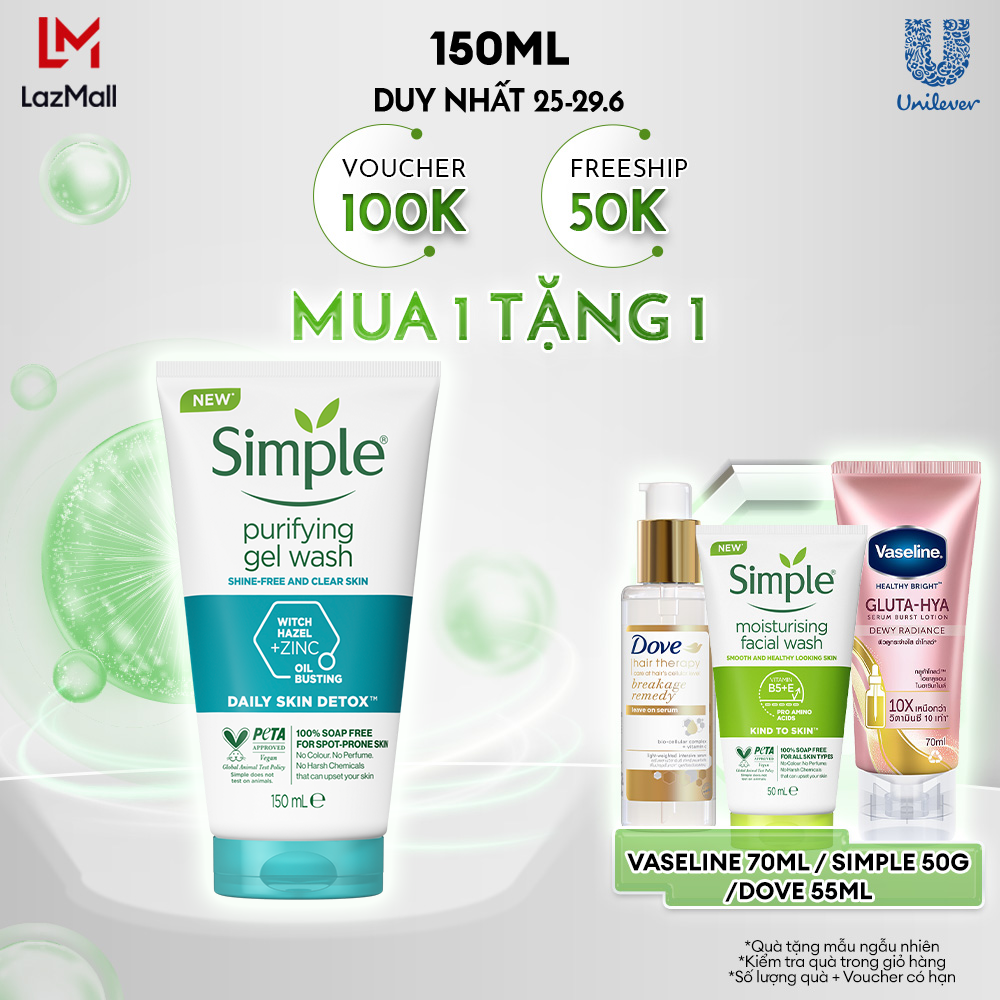 Sữa rửa mặt Simple giúp kiềm dầu ngừa mụn cho da mụn nhạy cảm & không chứa xà phòng 150ml [CHÍNH HÃNG ĐỘC QUYỀN]