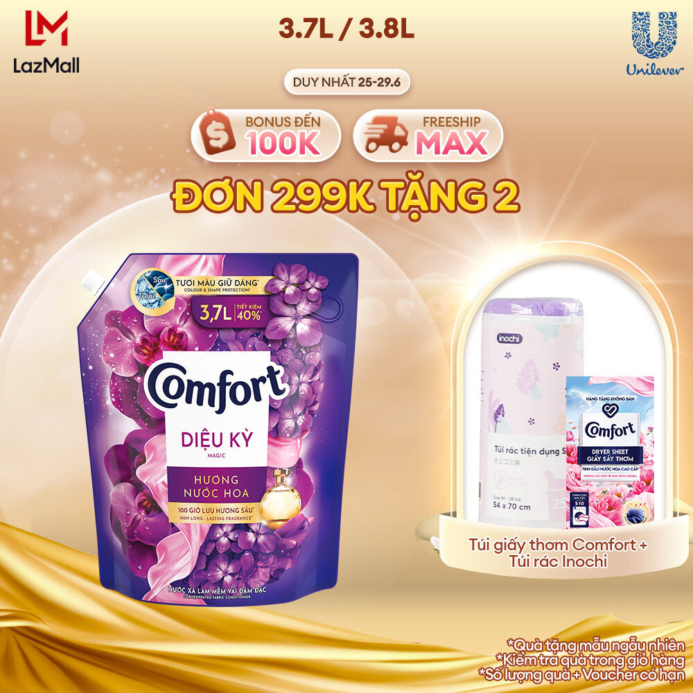 Nước Xả Vải Comfort Đậm Đặc Hương Nước Hoa Thiên Nhiên Diệu Kỳ Túi 3.8L