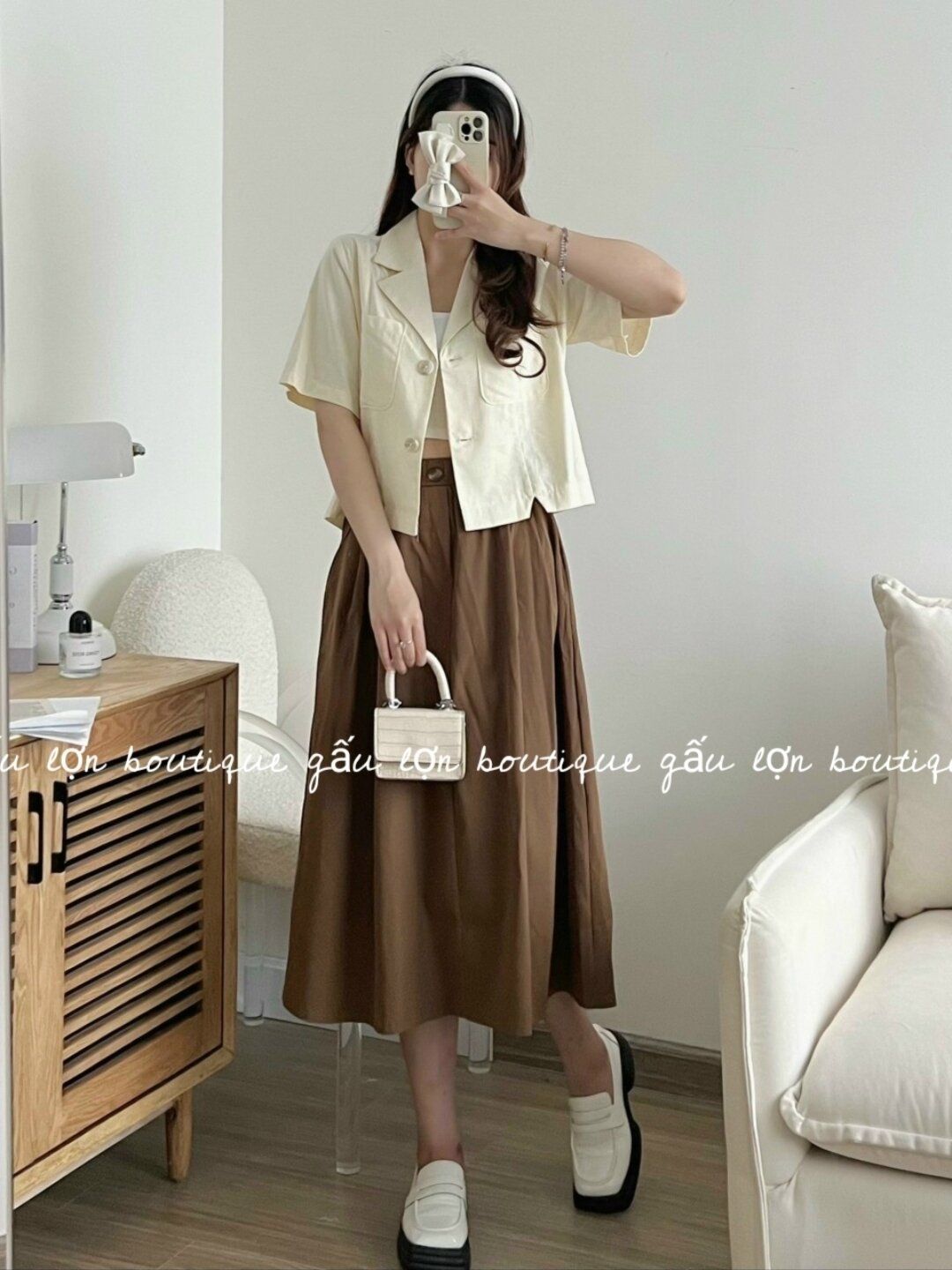 chân váy midi chất thô ulzzang hàn quốc