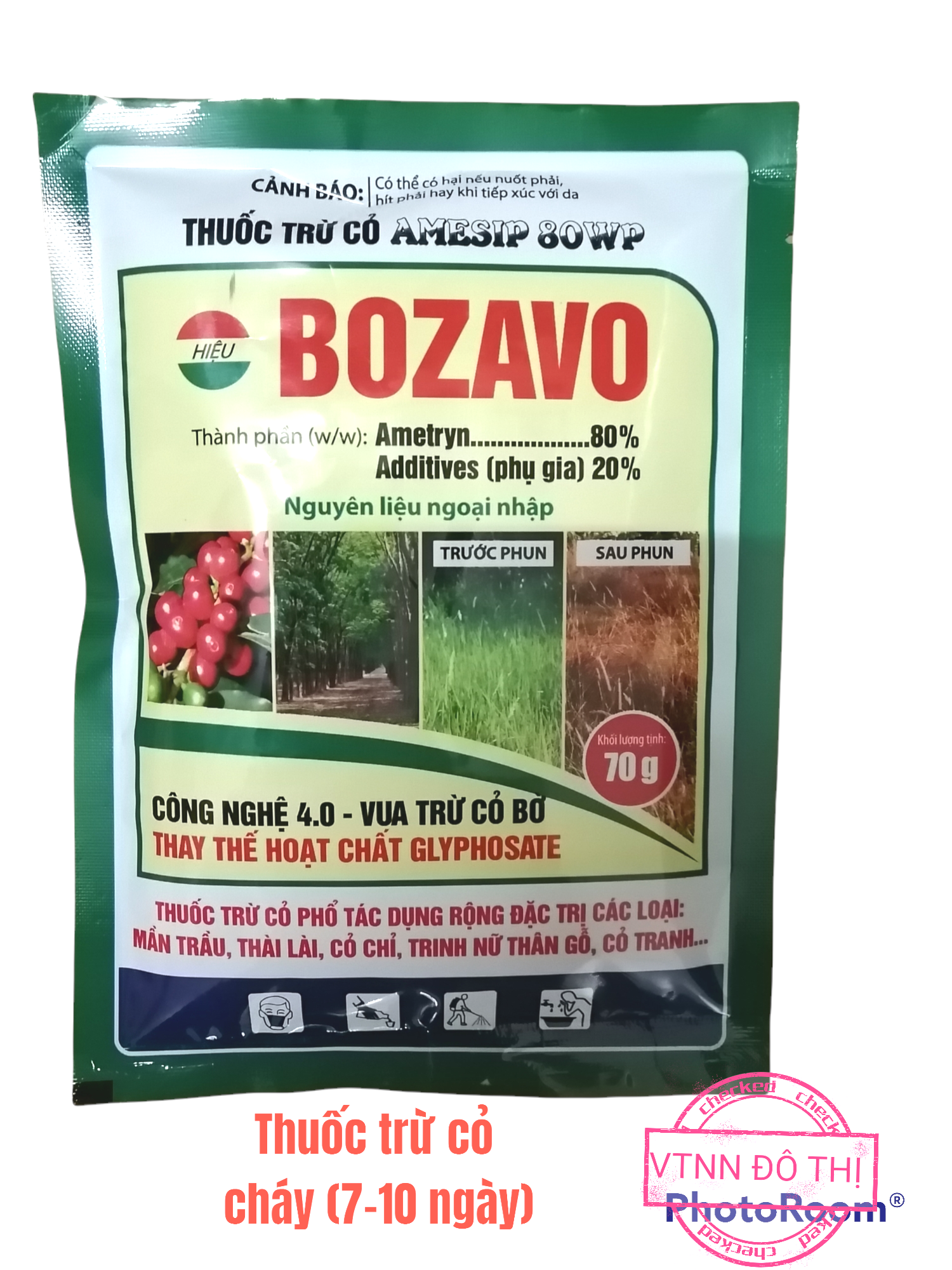 Combo 10 gói Thuốc diệt cỏ cháy Bozavo - Ametryn - Vua trừ cỏ bờ, cỏ mần trầu, thài lài, trinh nữ, cỏ tranh gói 70gram