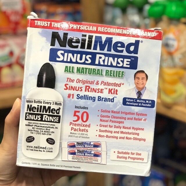 Bình rửa mũi Neilmed 50 gói muối (Chuẩn Mỹ)