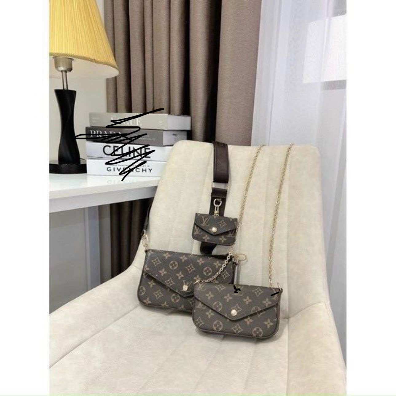 Set 3 chi tiết túi đeo chéo hoa nâu hàng đẹp lót nhung
