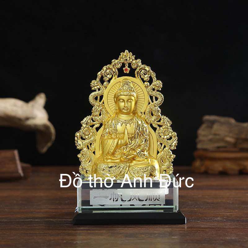 Tượng quan âm để xe ô tô hai mặt đế kính phong thủy