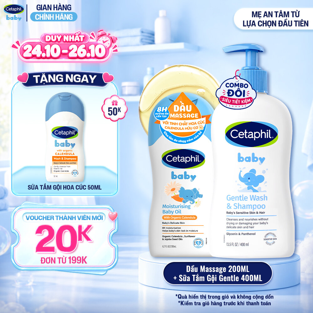 Combo Sữa tắm gội dịu lành cho bé GENTLE WS 400ML  Dầu massage dưỡng ẩm làm dịu Calendula Baby Oil 200ml