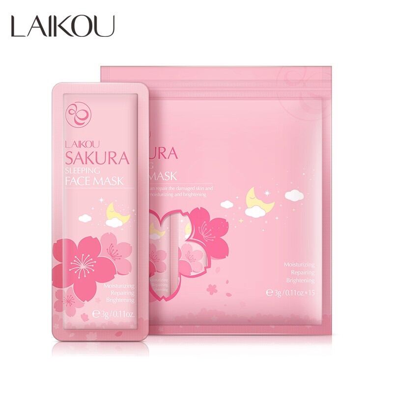 Mặt Nạ Ngủ Laikou Sakura Hoa Anh Đào Gói 15 Miếng Thải Độc Trắng Da Mềm Mịn Giúp Da Loại Bỏ Vết Bẩn