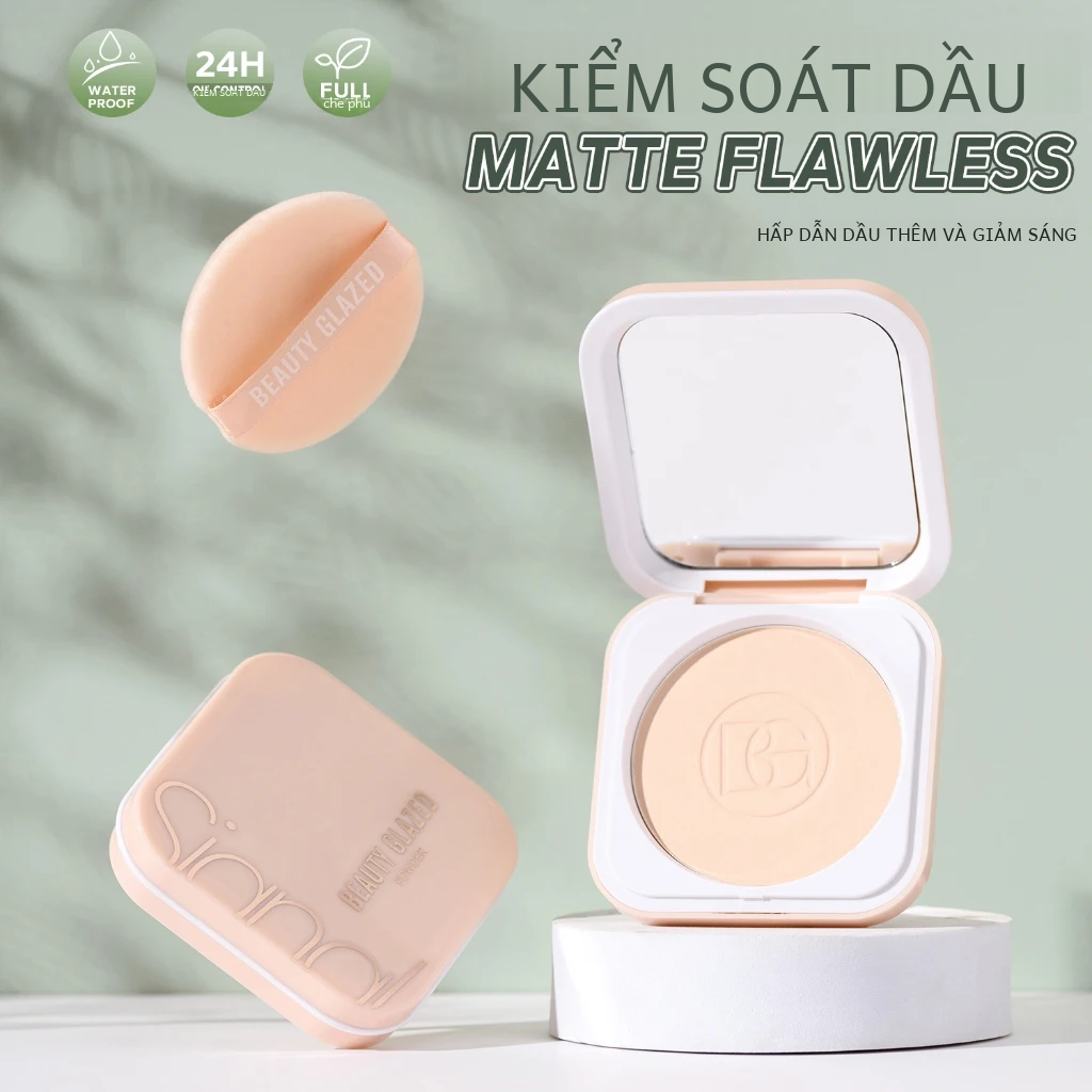 Làm Đẹp Bột Mặt Tráng Men Cho Tất Cả Các Loại Da Kiểm Soát Dầu 24H Matte Flawless Full Độ Phủ Lâu Dài Chống Thấm Nước Có Gương Và Puff