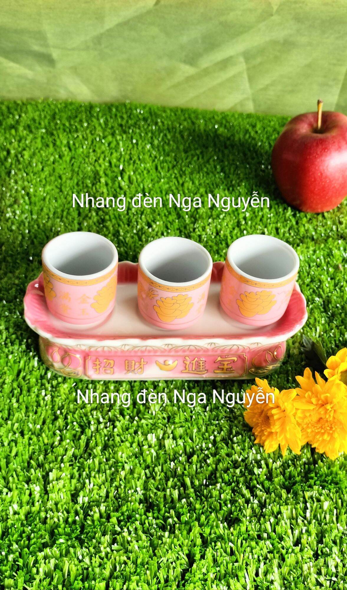 Bộ 3 ly,5 ly thờ cúng hồng đào