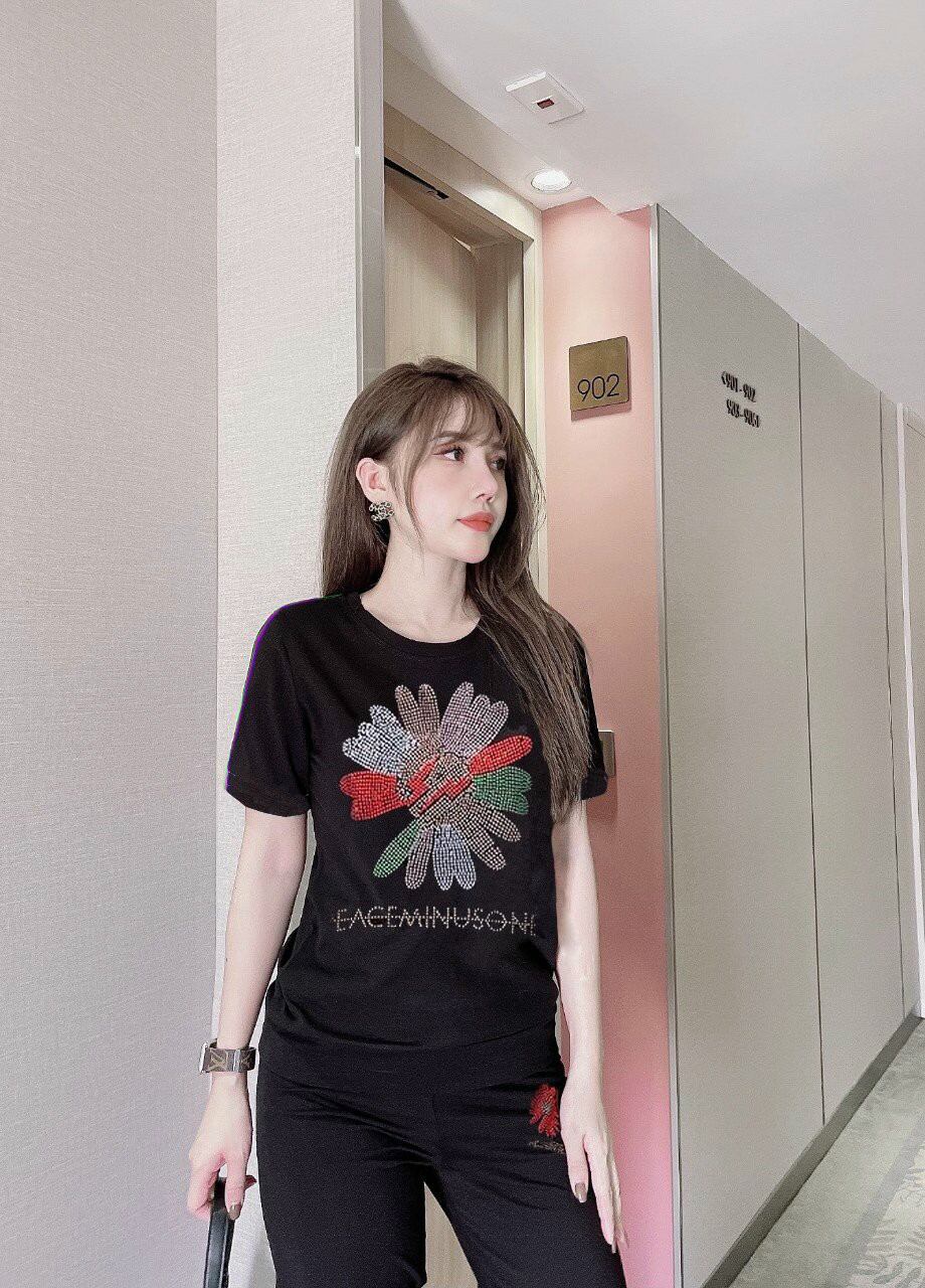 Sét đồ bộ nữ đính đá hoa cúc cao cấp thun cotton 100%