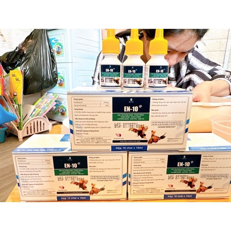 En10 Uv gà đá phân xanh, phân trắng, chậm tiêu lọ 10ml