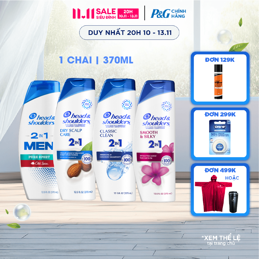 Dầu Gội Xả HEAD & SHOULDERS Nhập Khẩu Mỹ Sạch Gàu 2IN1 Hương Dry Scalp Care/ Pure Sport/ Smooth & Si