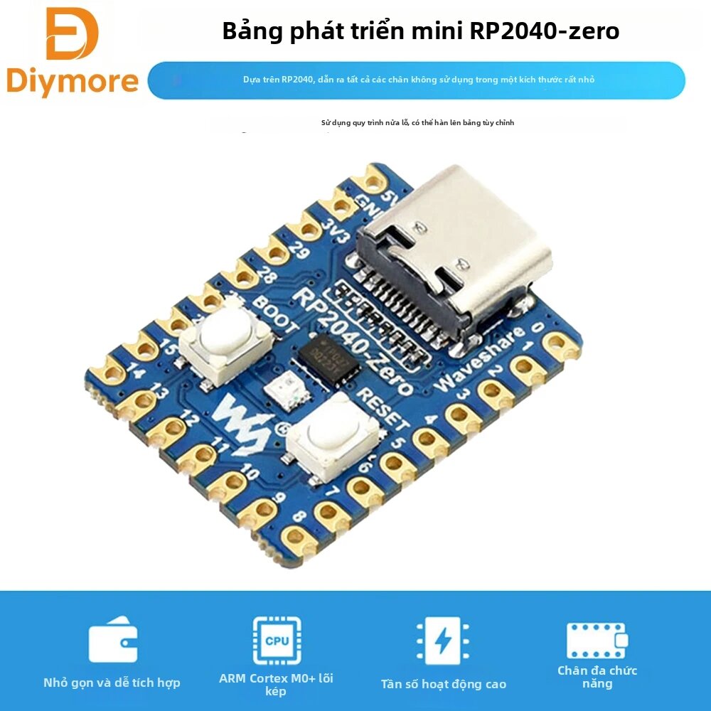 diymore | RP2040-Zero Bảng Phát Triển Raspberry Pi PICO Không Hàn Bộ Xử Lý Lõi Kép Cortex M0+ Bộ Nhớ Flash 2MB Cho Các Dự Án Vi Điều Khiển Giá 223,000 Đồng*Miễn phí vận chuyển