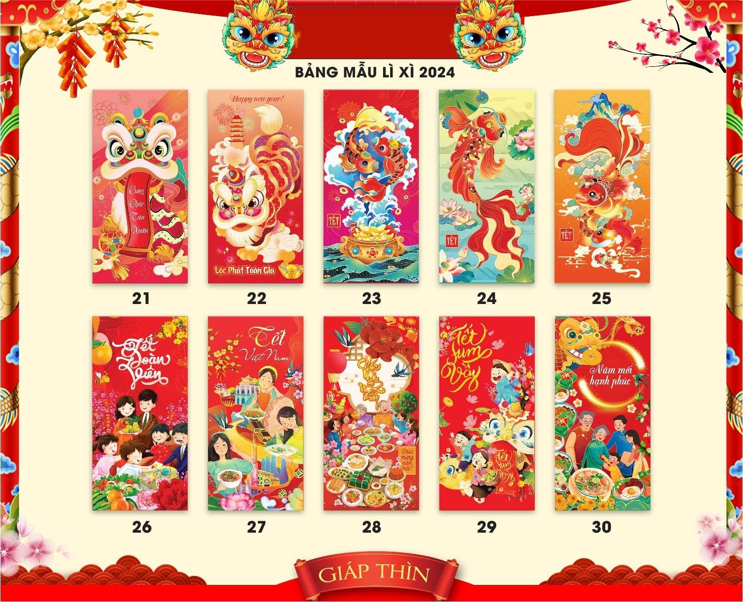 Bao lì xì mẫu mới tết 2024 giá sỉ