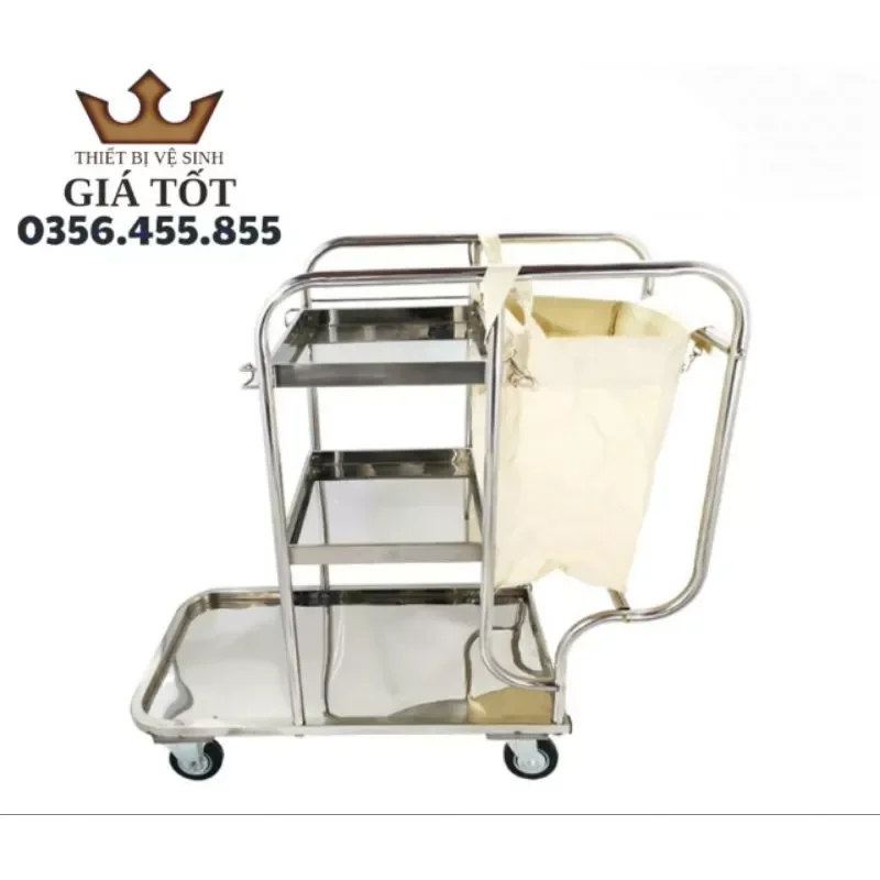 Xe đẩy dọn vệ sinh inox, xe đẩy dọn vệ sinh đa năng,xe đẩy dọn phòng khách sạn