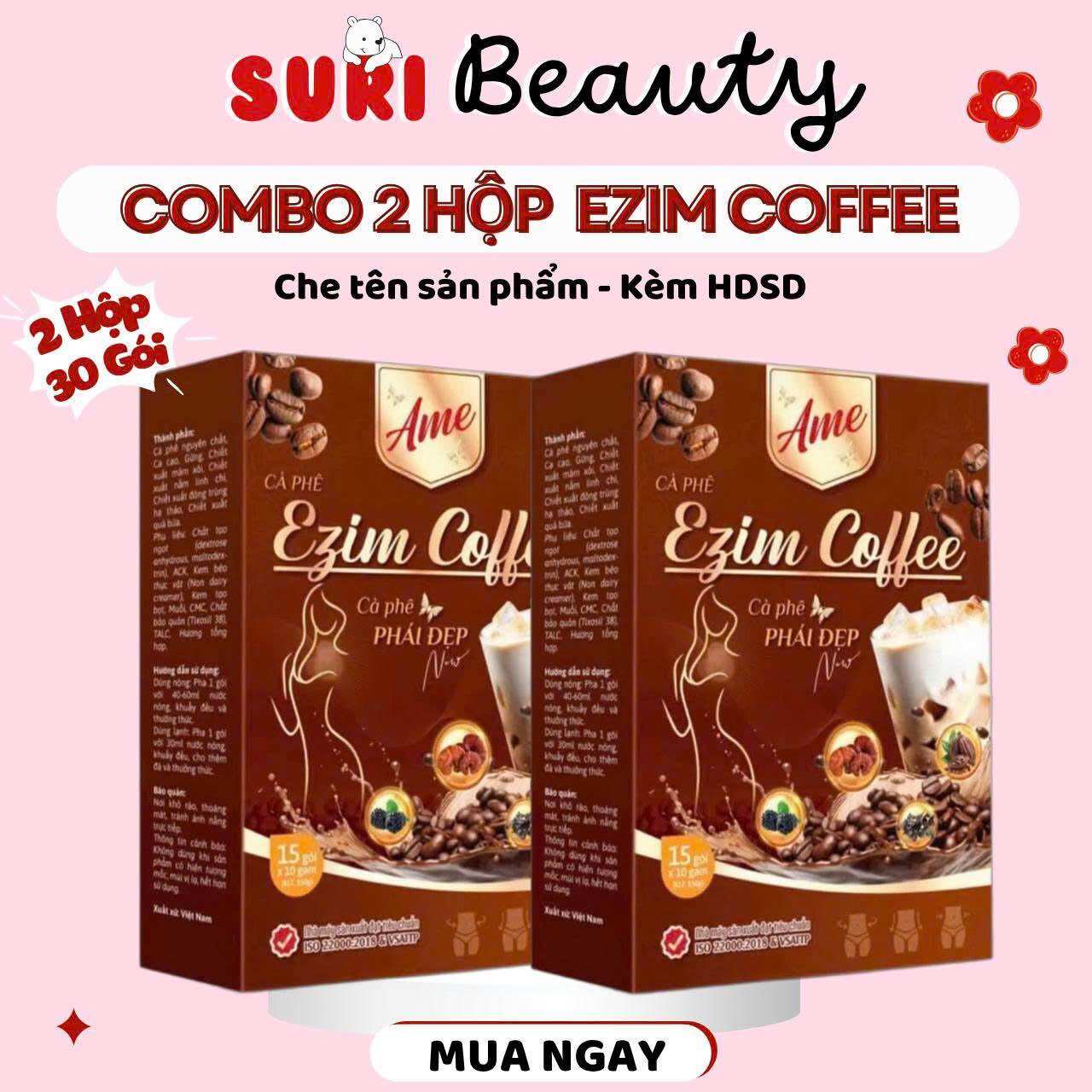 (THƯỚC ĐO + CHAI NHỰA) Combo 2 Hộp Giảm Cân Ezim Coffee Thơm Ngon Dễ Uống - 1 hộp 15 gói - giam 1-3kg - emo coffee