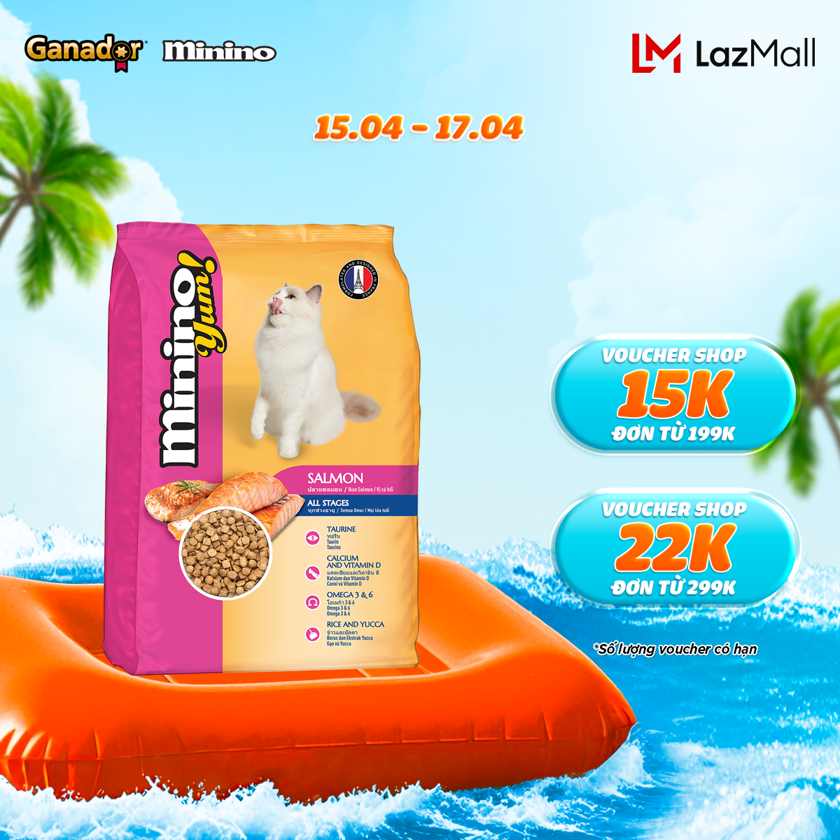 Thức ăn hạt Minino Yum cho mèo vị Cá hồi (350g/1.5kg)