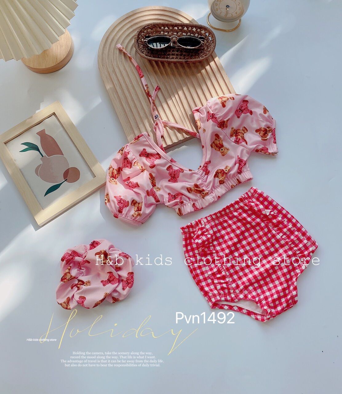 Đồ bơi bé gái| bikini 2 mảnh kèm mũ cho bé