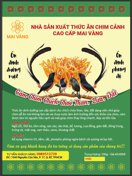Cám chim chích chòe than, lửa, đất đặt biệt
