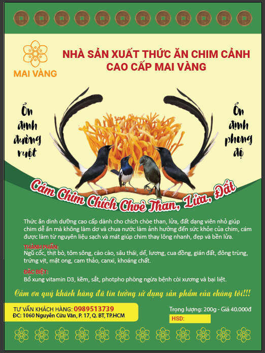 Cám chim chích chòe than, lửa, đất đặt biệt