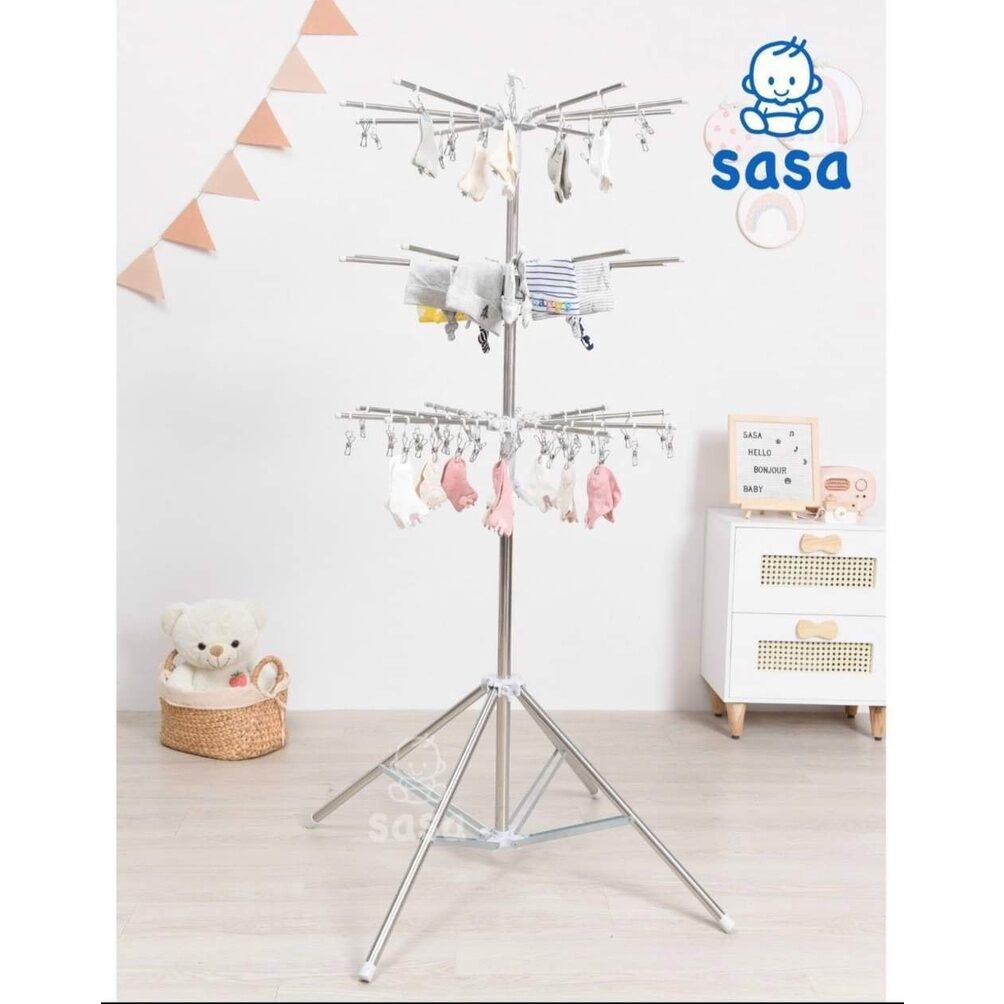 Cây phơi đồ inox 3 tầng Sasa 60 kẹp đồ em bé
