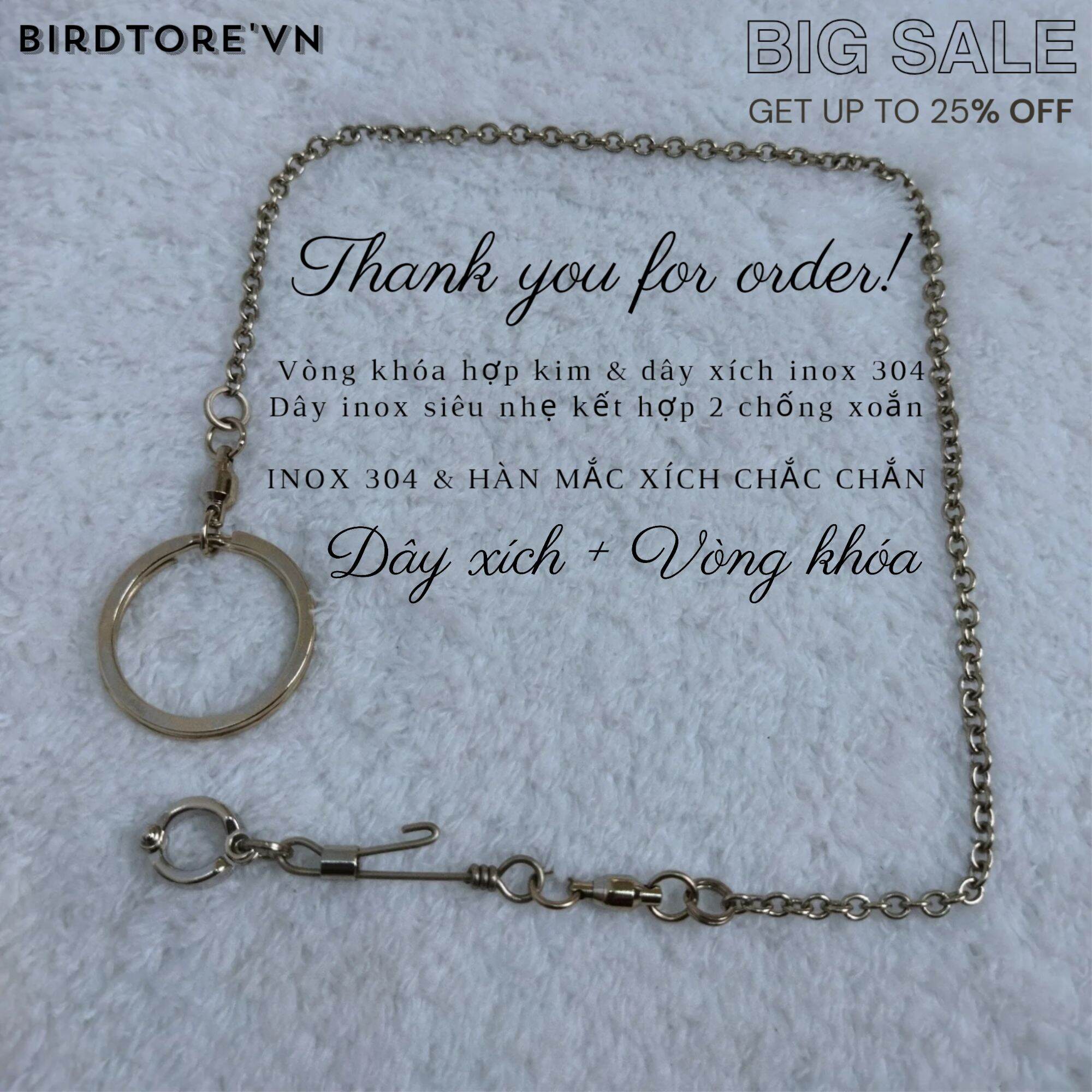 Dây xích inox cho vẹt & vòng khóa hợp kim
