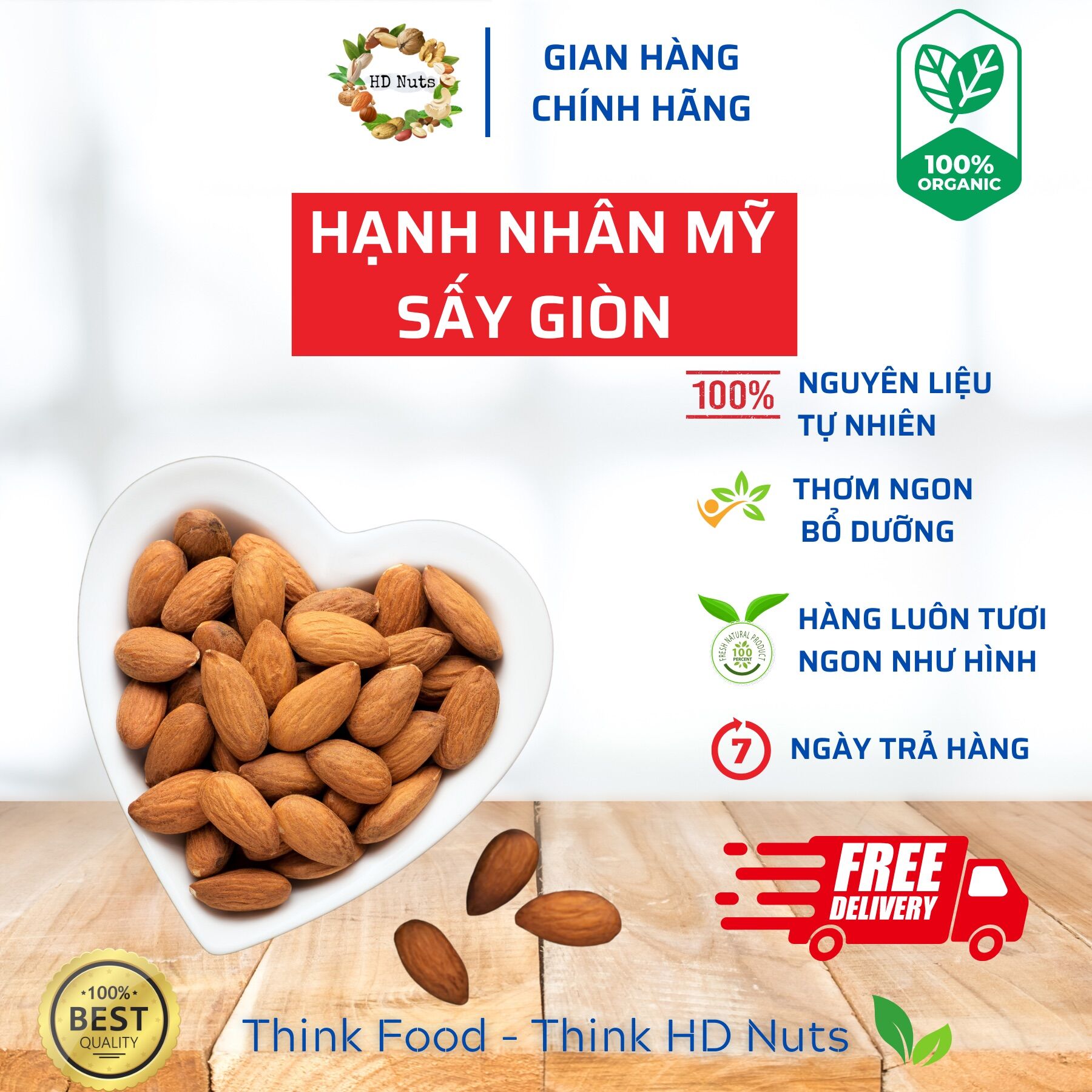 [Freeship + quà tặng] Hạnh nhân lõi Mỹ sấy giòn